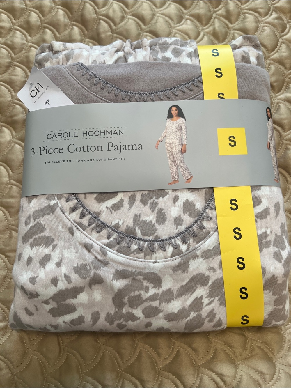 Midnight by Carole Hochman Girls' 3-Piece Cotton Pajama Set - Gray Animal Print